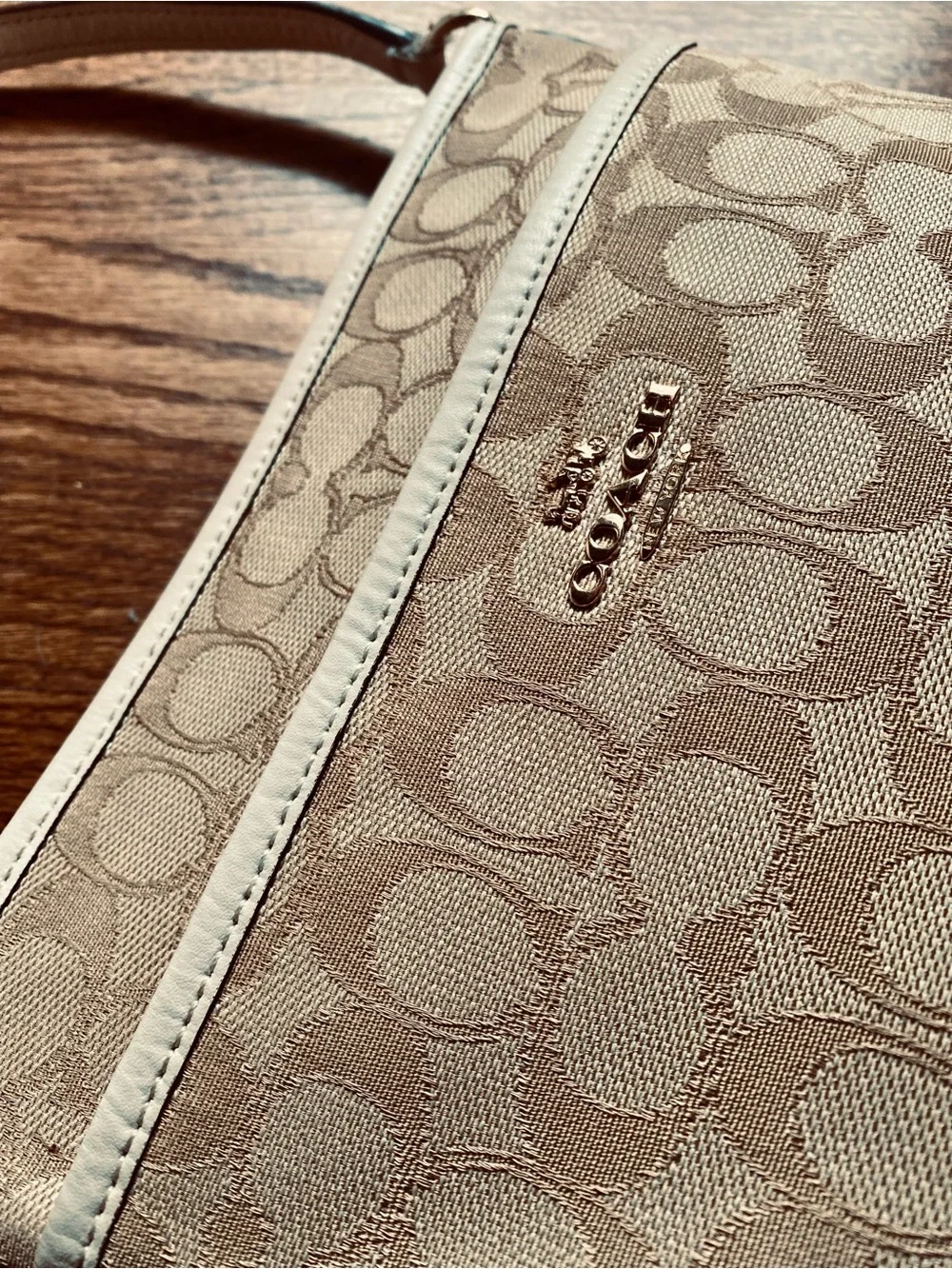 Coach Beige Signature Jacquard Crossbody Bag
